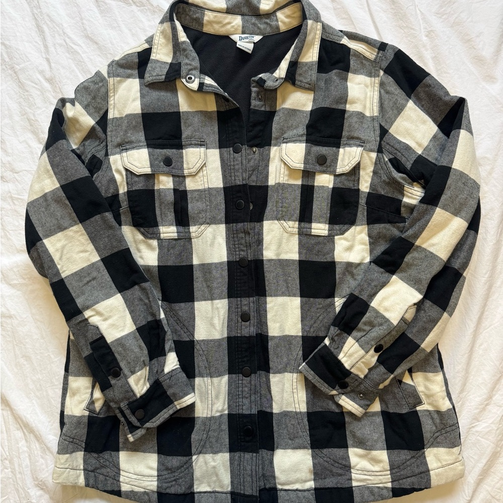 Duluth Trading Co Black and Cream Plaid Women's Jacket